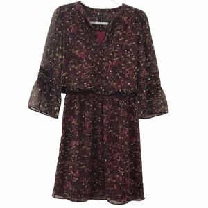 W118 by Walter Baker Red / Wine Multicolor V-Neck Bell Sleeve Lined Dress Small